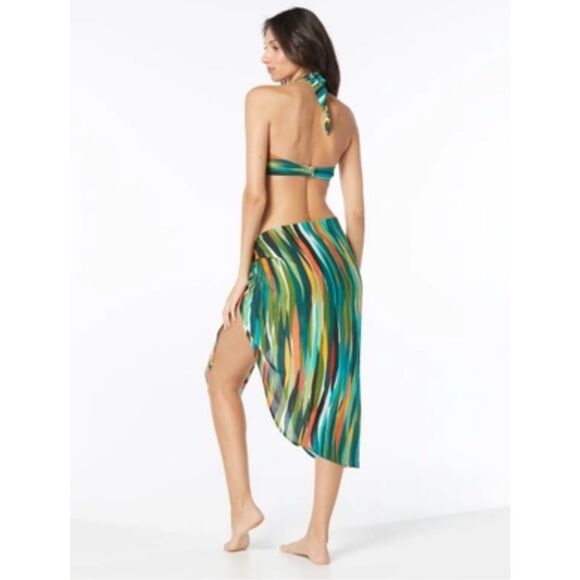 Vince Camuto NWT Printed Pareo Tie-Front Swim Skirt Cover-up - Multi Color M/L - Picture 2 of 3